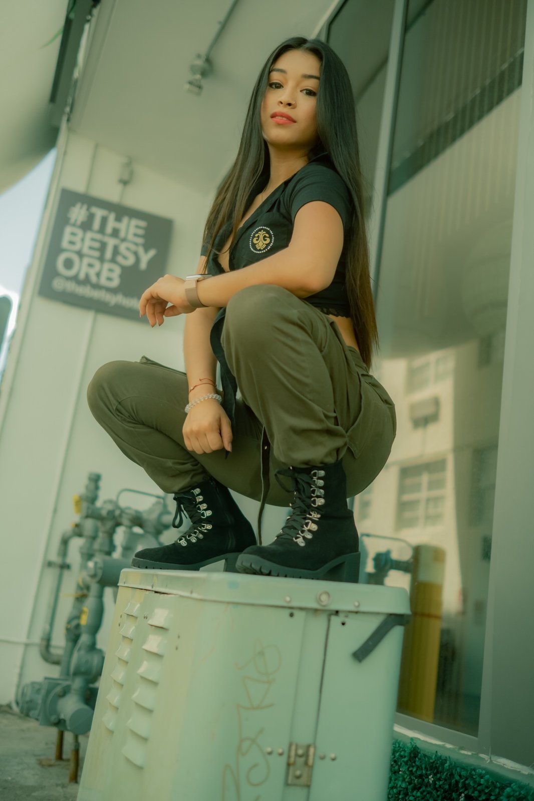 Caroline in a street editorial look